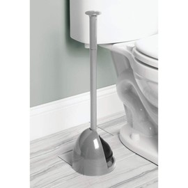mDesign Plastic Freestanding Hideaway Toilet Bowl Plunger with Holder Set - Plunger for Bathroom Storage and Cleaning Organization - Heavy Duty, Space Saving - Aura Collection - Gray