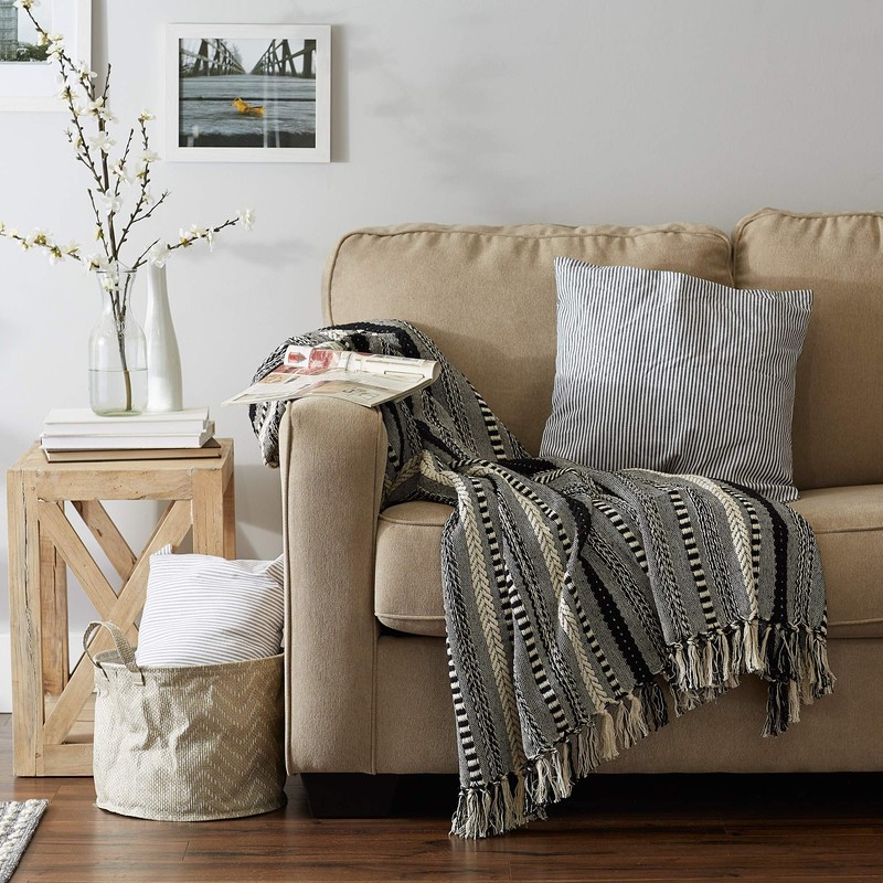 DII Braided Striped Decorative Throw Blanket, 50x60, Black