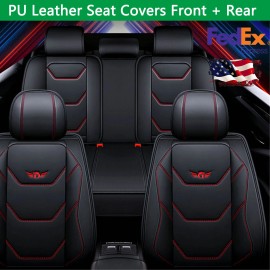 Black Red PU Leather Car Seat Cover Front + Rear Full Surround Cushion Universal