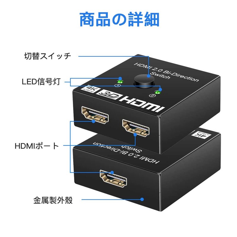 Samcos HDMI Switcher, 4K/60HZ/1080p, HDMI Selector, Bi-Directional HDMI Splitter, 1