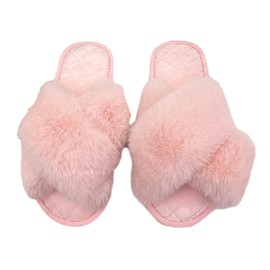 VIOPY Pantuflas Esponjosas De Espuma Viscoelástica Para Mujer,Pantuflas Cruzadas De Algodón,Pantuflas Esponjosas Y Peludas,Puntera Abierta,Cómodas,Blanco 23cm