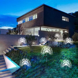 Solar Fireworks Lights tree, 2 Pack upgrade 8 Flash Modes 120 LED- Powered 40 Copper Wires String Landscape Light, DIY Lights for Aisle Backyard Parterre Fence and Christmas Decoration (Cold White)