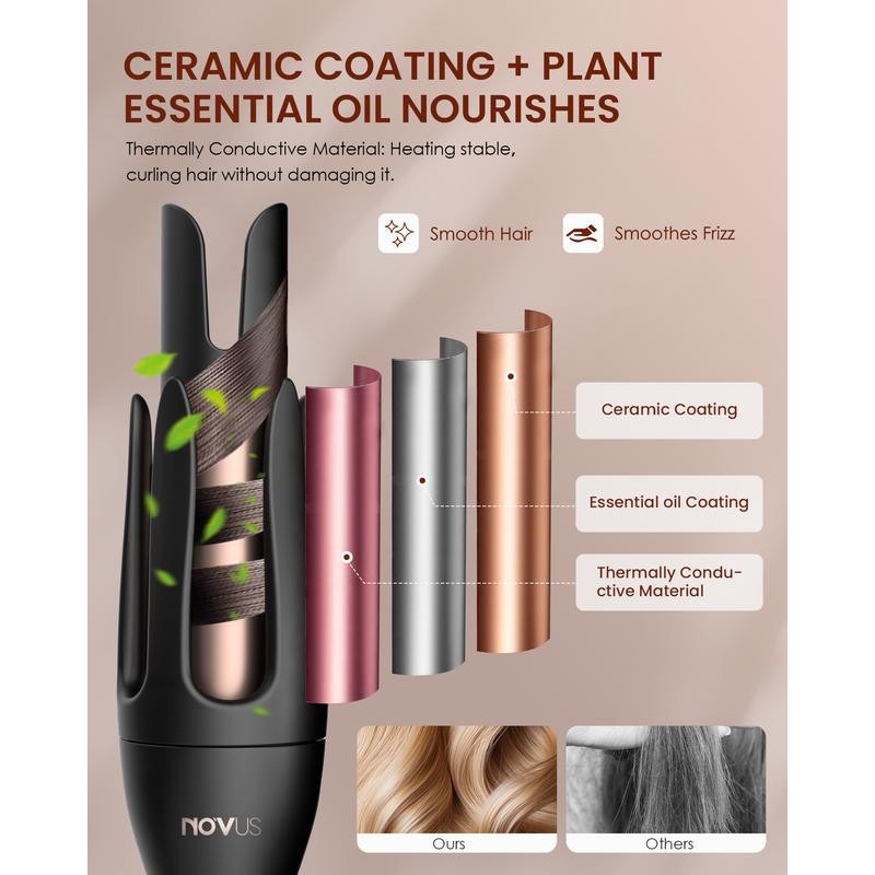 NOVUS Anti-Scald Automatic Rotating Ceramic Curling Iron, Auto Curling Wand