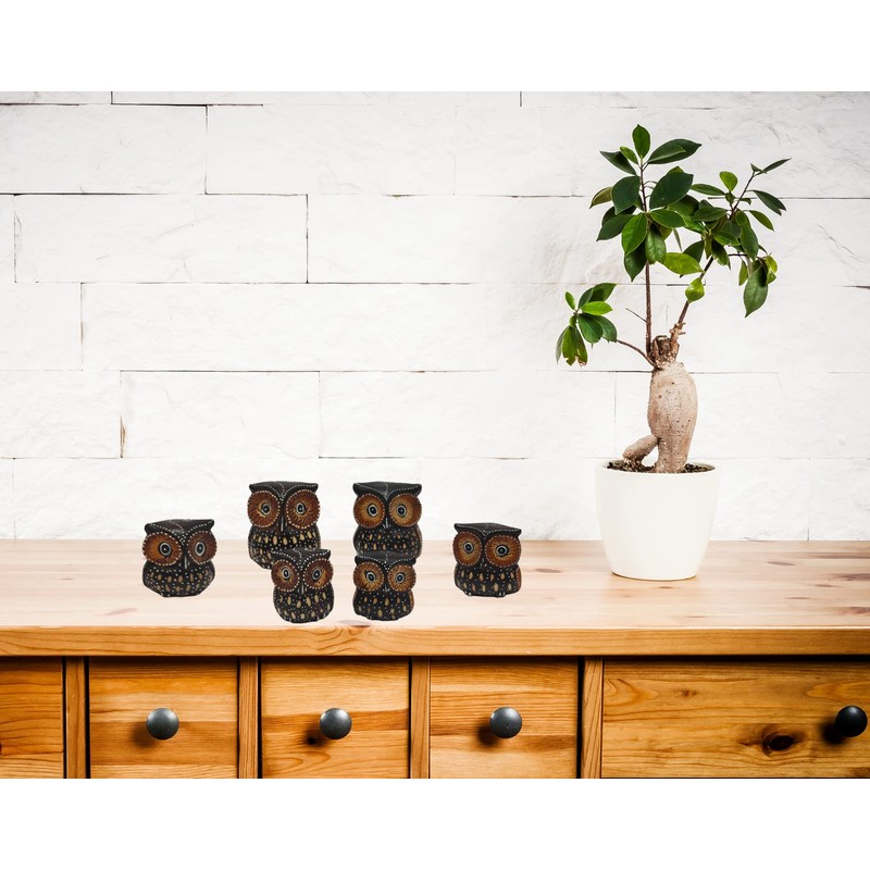 SusggO Set of 6 Small Wooden Owls - 3 Sizes