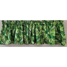 Tropical Valance, Tropical Palm and Banana Tree Valance, Tropical Island Kitchen Curtain, Tropical Green Leaf Curtain, Short Tropical Curtain (41-42 Inches Wide x 15 Inches Long)