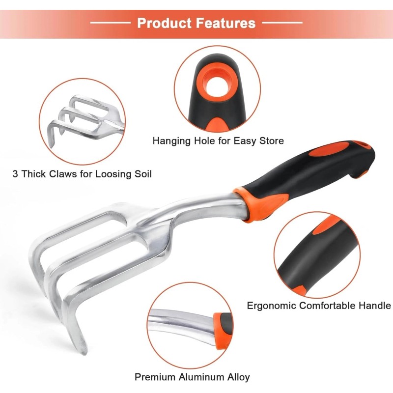 MECHEER Hand Rake Garden Tool, Heavy Duty Hand Cultivators for