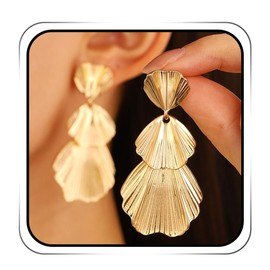 Funyrich Gold Plated Drop Dangle Earrings Lightweight Trendy Shell Earring for Women Large(Gold J)