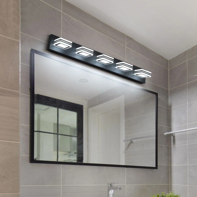 Modern 32\" Black 5-Light LED Vanity Light Square Acrylic Lampshades