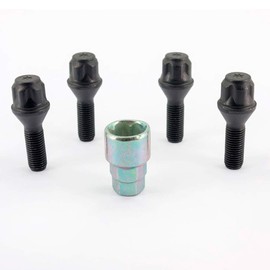 H&R Wheel Lock Set M12 x 1.50 x 30 mm Taper Collar Black - 4 Wheel Lock Screws with Adapter