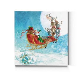 Renditions Gallery Santa's Sleigh Wall Art, Cute Christmas Winter Artwork, Santa and his Reindeer, Holiday Decor, Premium Gallery Wrapped Canvas, Ready to Hang, 40 in H x 40 in W, Made in America