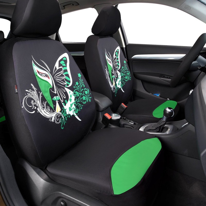Green Leather & Gaberdine Butterfly Inspiration Car Seat Covers, Universal