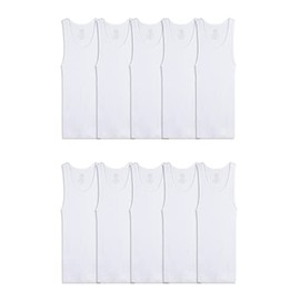 Fruit Of The Loom Boys Eversoft Cotton Undershirts, T Shirts & Tank Tops Underwear, Tank - Boys - 10 Pack - White, Small US