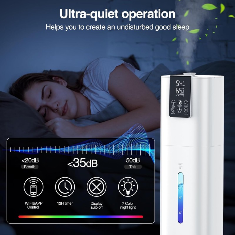 8L/2.1 Gal Smart Humidifier Large Room, Top Fill Cool Mist