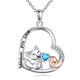 DAYLINLOVE Fox Necklace 925 Sterling Silver Fox Heart Pendant Necklace Fox Jewelry Gift for Women Fox Lovers