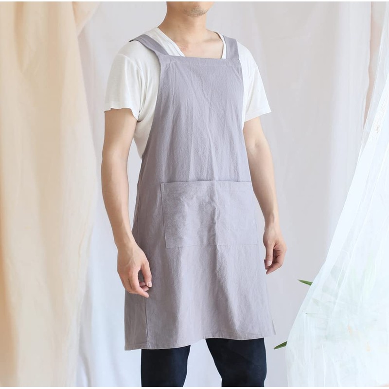 Glorlliant Japanese Style Kitchen Apron Cross Back Apron with Pockets