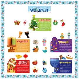 Sayglossy Winter Bulletin Board Set Winter Holidays Around The World Classroom Bulletin Board Christmas Cutouts for Winter School Home Wall Decor