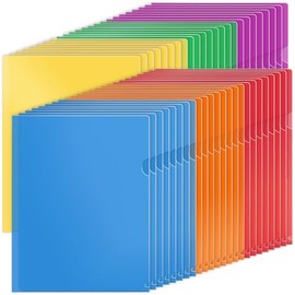 KTRIO - Fundas de plástico transparente, paquete de 48, 6 colores surtidos, bolsillos tipo L para proyectos de documentos, tamaño carta 8.5 x 11, chaq