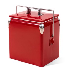 Dazefree Retro Cooler 14 Quart - Portable Metal Vintage Ice Chest with Bottle Opener, Waterproof Stainless Steel Cooler, Outdoor Ice Bucket for Camping, Picnic, Beach, BBQ, Tailgating & Fishing (Red)