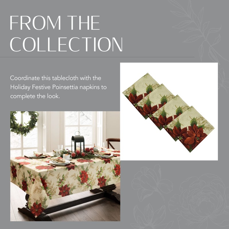 Elrene Home Fashions Poinsettia Oval Tablecloth 60" x 84"
