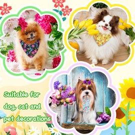 30 Pcs Spring Easter Dog Bandanas Bulk Adjustable Dog Scarves Floral Puppy Handkerchief Pet Bandana Washable Flower Dog Grooming Bandana for Small Medium Large Breed Dog Cat Pet Grooming Accessories