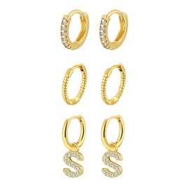 MIDEEO Initial Hoop Earrings for Women, 14K Gold Plated Letter Earrings Hypoallergenic Thick Monogram Cute Letter Name Chunky Hoop Jewelry for Christmas Gifts