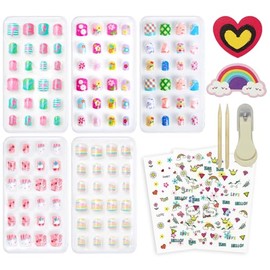 120 uñas postizas para niñas, cortas y artificiales, con prepegamento, con purpurina y cobertura total, ideales como decoración artística y colorida, 