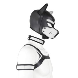 Adults Neoprene Puppy Hood Custom Animal HeadMask Novelty Costume Dog Hood Mask,Collar,Armband andHarness Set (White)