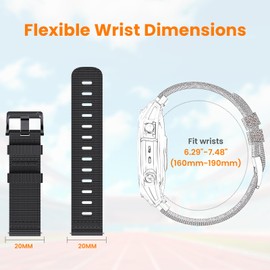 BANSO 20mm Nylon Watch Band for Garmin Forerunner 55/645/645 Music/245/245 Music/158,for Approach S12/S40/S42,for vívoactive 3/5,Venu/Venu 2 Plus/Venu Sq/Venu Sq 2,for vívomove