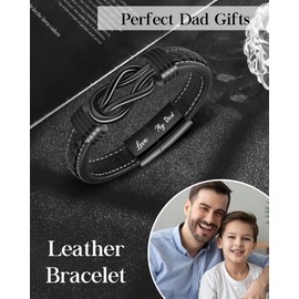 YELUWA Dad Gifts from Daughter Bracelet Engraved "Love My Dad" Leather Bracelet Daddy Presents for Christmas Birthday Gifts Fathers Day 21.5cm