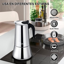 U Chef Cafetera Espresso de Cocina, Cafetera Italiana de Acero Inoxidable, Moka Pot, Cafetera Percoladora, Capacidad de 300ml/10oz/6 tazas (taza espresso=50m) (12 tazas)