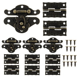 HOJLKLD Retro Jewelry Box Hinges and Latches Hook, 4Pcs Antique Hasp Latch and 8Pcs Vintage Bronze Hinge with Matching Screws Kit for Decorative Cabinet Small Wooden Box Project
