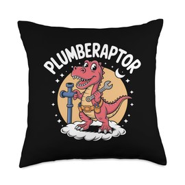 Plumbing Dinosaur T-Rex Pipe Wrench Dino Funny Plumber Throw Pillow