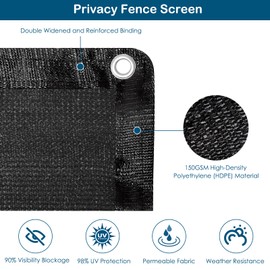 NAIMORUI HDPE Privacy Screen Fence, Durable Weather-Resistant Mesh for Outdoor Garden, Patio & Backyard, Easy Installation, UV Protection Decorative Fencing (4 ft x 50 ft, Black)