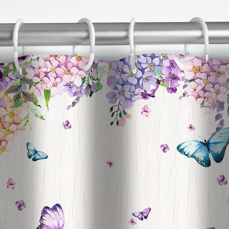 AIBIIN 180x180cm Colourful Butterfly Shower Curtain flowers Watercolor Bathroom Decor