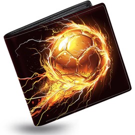 Boys Wallet for Kids,Kids Wallets for Teen 9-12/8-12/12-14 with Wallet Card,Funny Soccer Leather Bifold Rfid Blocking Wallet,Black Purse for Men Boy Male Youth Guys Christmas Gifts Birthday Present