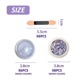 Pack of 6 Nail Powder and 8 Nail Glitter with Mini Brushes, DIY Nail Art Materials, Nail Decorations
