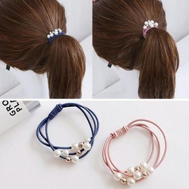 ELH-115 Triple Pearl Bead High-Elasticity Hair Tie 5-Piece Set / ELH-115 트리플 진주구슬 고탄력 헤어끈 5개세트