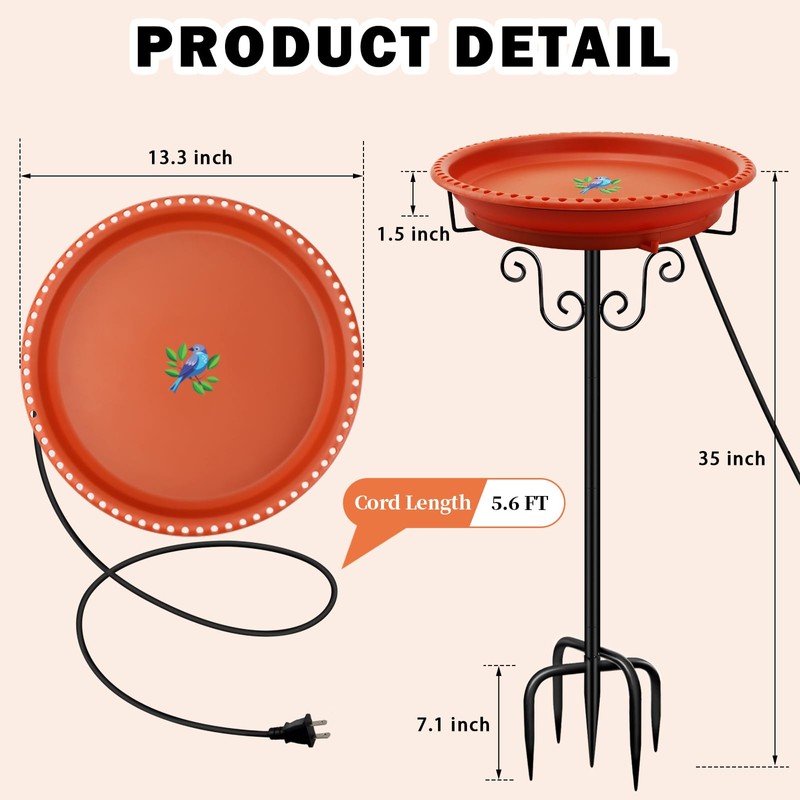 Heated Bird Baths for Outdoors for Winter, Lovppy 100W Heated