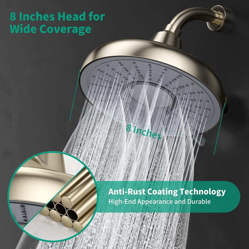 F8 Filtered Shower Head 8 Inch High Pressure 3 Rainfall
