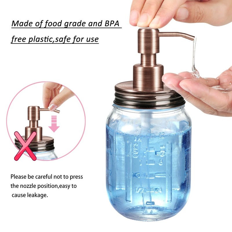 Amolliar Mason Jar Liquid Soap Dispenser Lid, Copper 2 Pack,