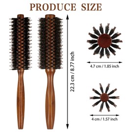 JIRFZUY 2 Pcs Boar Bristle Brush, Round Boar Bristle Curling Brush Styling Hair Brush for Men Women, Add Shine and Volume to Hair