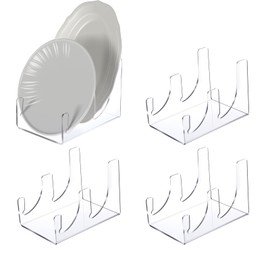 HOFURME 4 Pcs Plate Dinnerware Display Stand, 2-Tier China Platters Holder, Acrylic Plate Stands for Display Clear Kitchen Cabinet Organizer