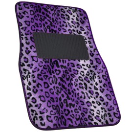 A Set of 4 Universal Fit Animal Print Carpet Floor mats for Cars / Truck - Leopard Purple