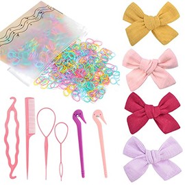 Herramientas para el Cabello con 3 Herramientas para Tirar del Cabello,1 Peines de Cola de Rata,para Trenzar, 2 Cortador de Banda para el Pelo, 4 lazos de Grogrén,1000 Mini Bandas de Goma para Niñas