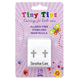 STUDEX Tiny Tips Stud Earrings Crystal Cross Hypoallergenic for Little Ears-TT-3604W