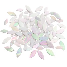 KALUCION 120 Pcs Iridescent White Petal Mosaic Tiles, Hand Cut Stained Glass Petals, Floral Mosaic Tiles, Tiffany Glass Flower Petals Supplies Kit for Mosaics and Crafts, Mixed Sizes