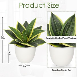 Hollyone Artificial Snake Plants 9" Faux Agave Succulent Plant Potted in White Pot Fake Sansevieria Aloe Tropical Plant for Desk Modern Office Home Bathroom Indoor Outdoor Decor