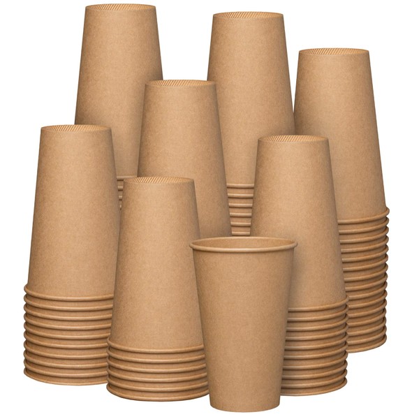 Comfy Package [200 Count - 16 oz.] Kraft Paper Hot Coffee Cups- Unbleached
