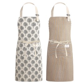 Halinuia Pack of 2 Women's Cooking Apron Women's Anti-Fouling Adjustable Kitchen Apron with 2 Large Pockets Bib Apron Women for Cooking Baking Housework Garden Apron, pink