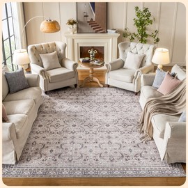 Istana Area Rugs 8x10 - Beige Grey/Light Cream Area Rug - Foldable 8 x 10 Rug - Stain Resistant Rug for Bedroom - Washable Area Rugs 8x10-8x10 Washable Rug - Farmhouse Rugs for Living Room 8x10